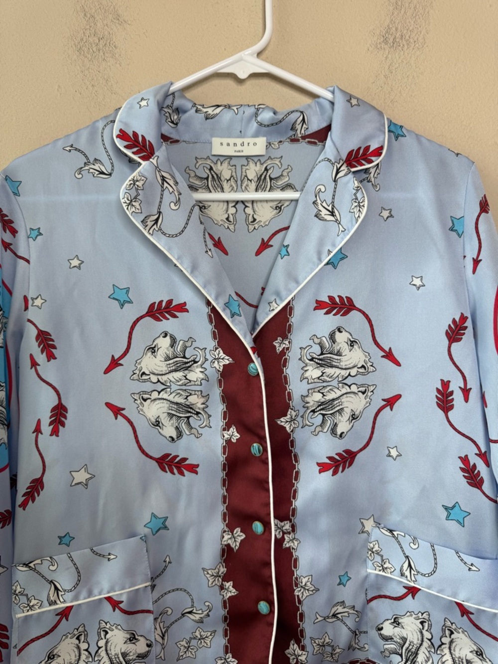 Sandro Paris Printed Pyjama -Style Satin Twill Shirt - Picture 4 of 13